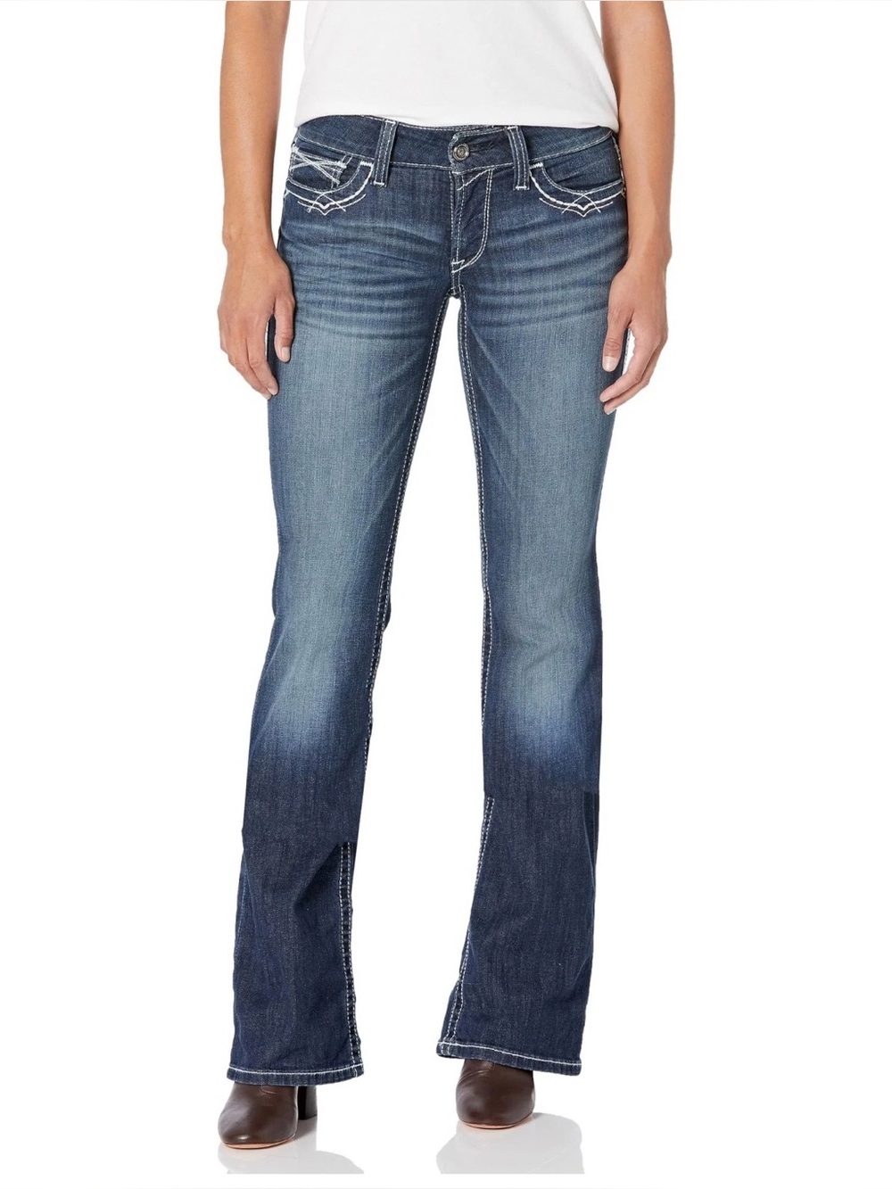 ARIAT WOMEN'S R.E.A.L. MID RISE STRETCH WHIPSTITCH BOOT CUT JEANS